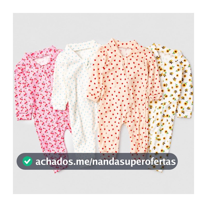Kit 4 Macacão Canelado Estampado Bebê Zíper Menino E Menina