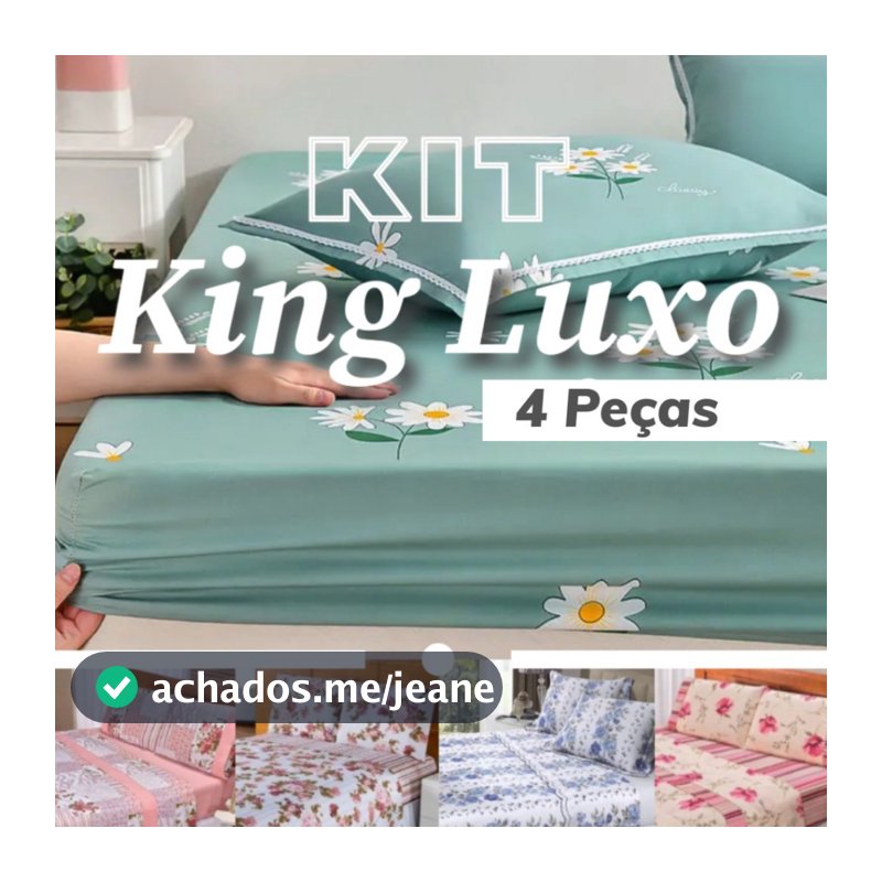 Jogo de Lençol King - 4 Peças 1,93m x 2,03m x 30cm de Altura Estampas Sortidas