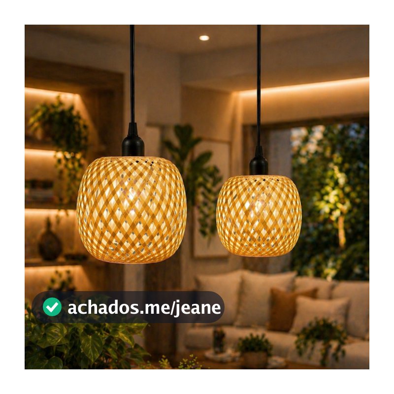 Luminárias De Teto Bambu Kit 2 Pendentes Rústicos Para Cozinha Lustres De Fibra Natural 110v 220v