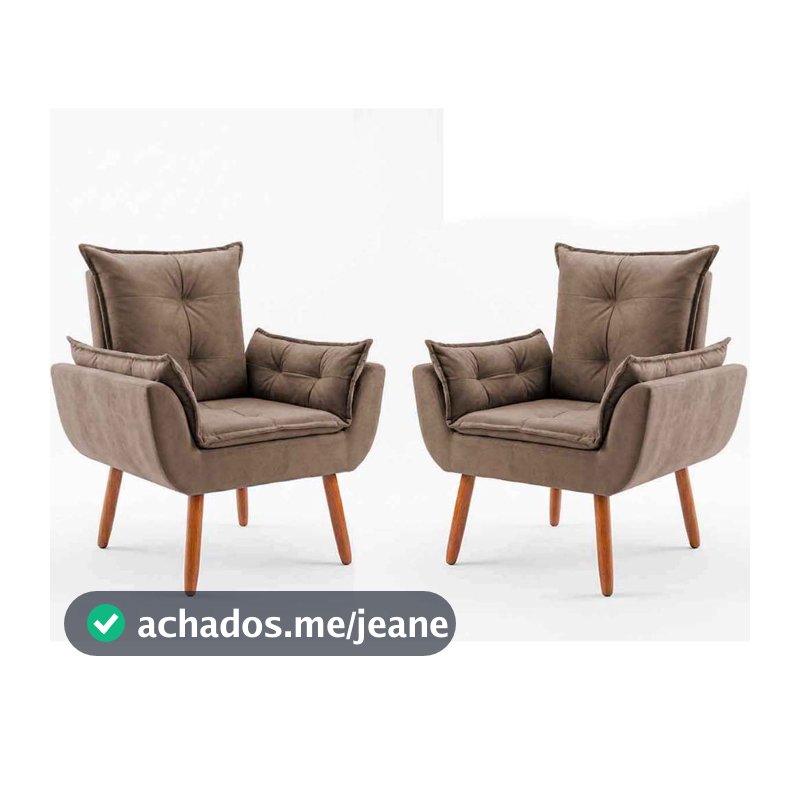 Kit com 2 Poltronas Decorativa Opala Pés Palito Premium, Reforçada, Cozinha, Quarto Suede Capuccino