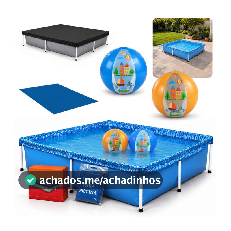 Kit Piscina 1500 Litros + Capa e Forro Mor + 2 Bolas Inflável Coloridas