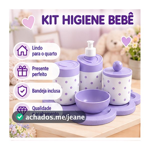 Kit Higiene Bebê Poa (Poá com bolinhas) c/Bandeja Artesanal Colorida Mdf