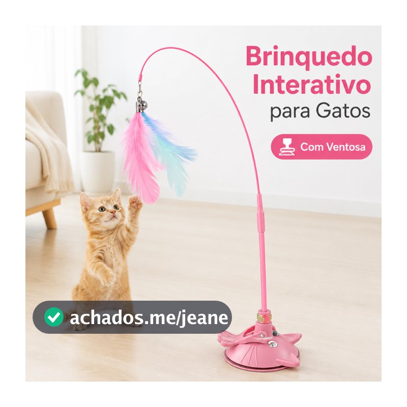 Brinquedo Interativo para Gatos com Ventosa e Pena – Haste Flexível 4 Cores