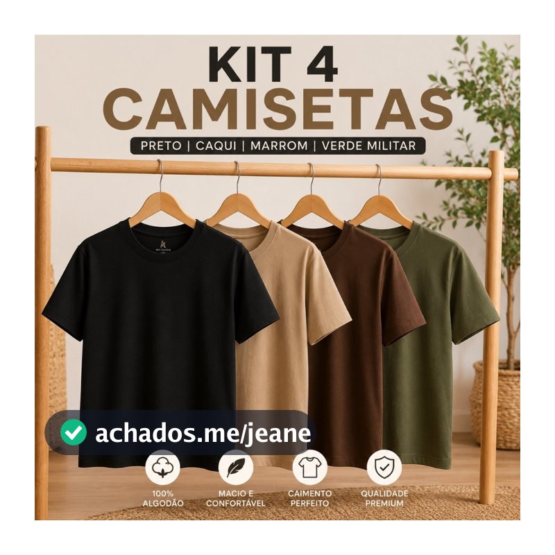 Kit 4 Camisetas Masculina Básica Lisa Malha Premium Manga Curta Básica Slim Fit Gola Redonda Casual Uso Diário Homem