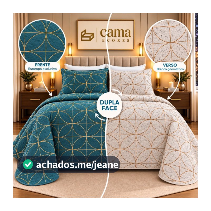 Kit Colcha Cobre Leito Dupla Face 2 em 1 Casal ou Queen em Matelassê 3 Peças