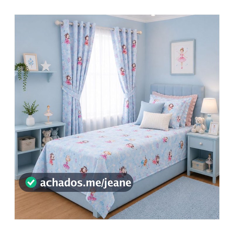 Kit Quarto Infantil – Jogo de Lençol + Cortina Estampados Algodão - Poliester