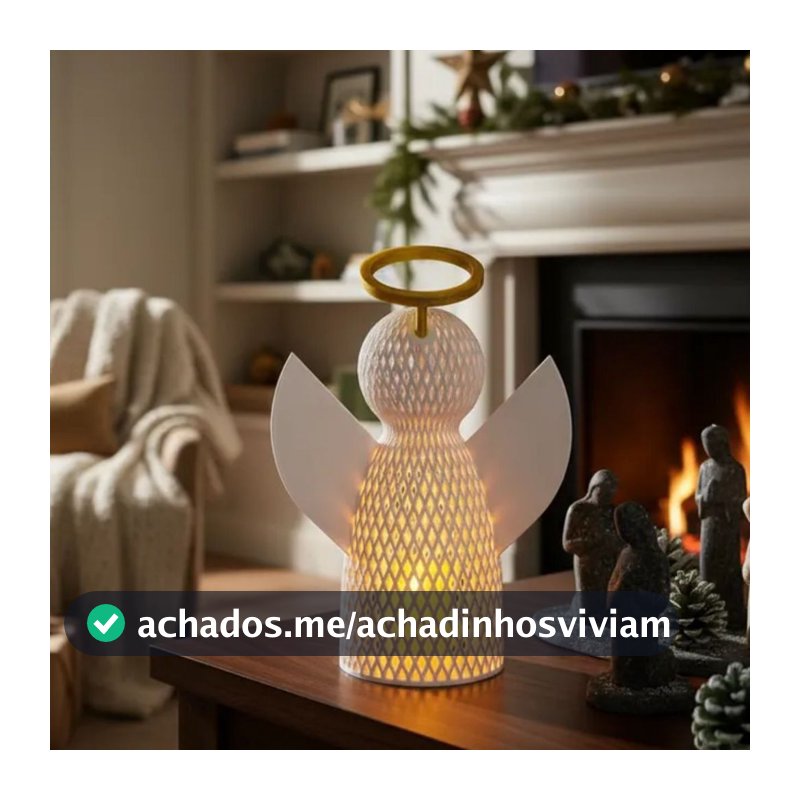 Enfeite Anjo de Malha com Vela Decoração Mesa Árvore de Natal