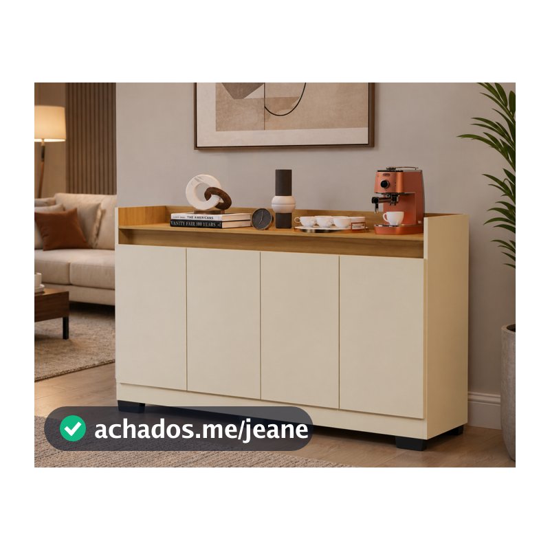 Aparador Buffet Cantinho Café Sala Jantar Cozinha 4 Portas Puxador Embutido Prateleira Interna