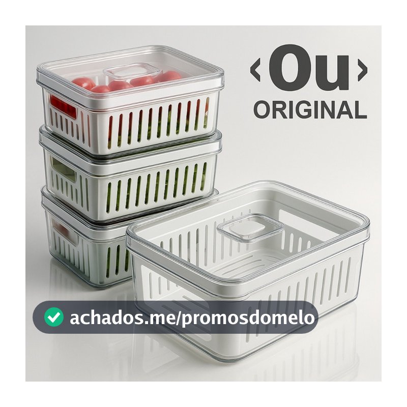 Kit Pote Organizador de Geladeira Com Escorredor Cesto Tampa Multiuso Alimentos Verdura Vegetais OU