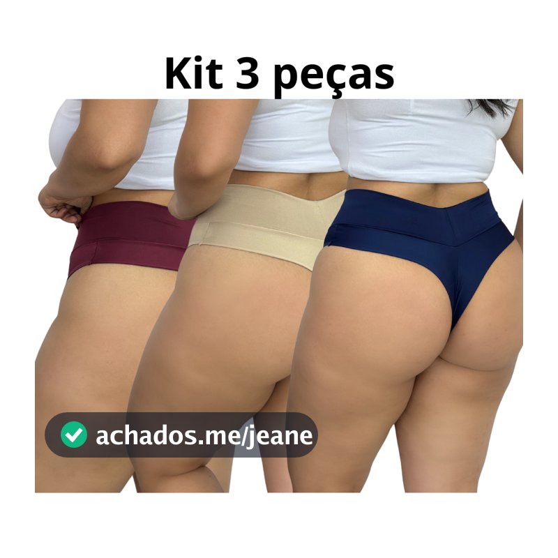 Kit 3 Calcinhas Plus Size Fio Duplo Cos Alto Modeladora Empina Bumbum Lingerie 46 ao 54 Conforto