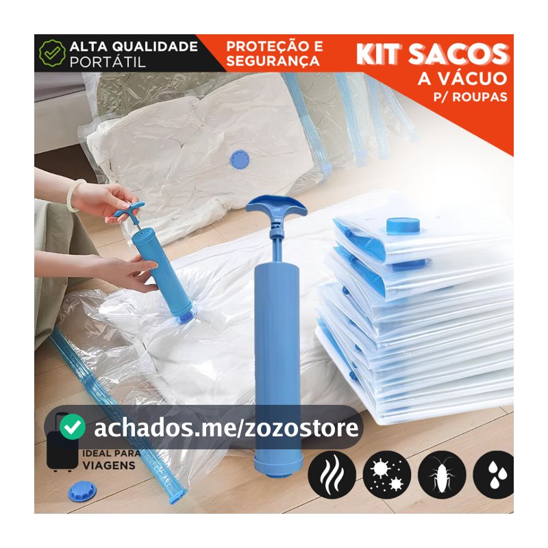 Kit 5 Sacos a Vácuo Para Roupas Com Bomba Manual | Organização de Mala, Viagem e Guarda-Roupa - SH