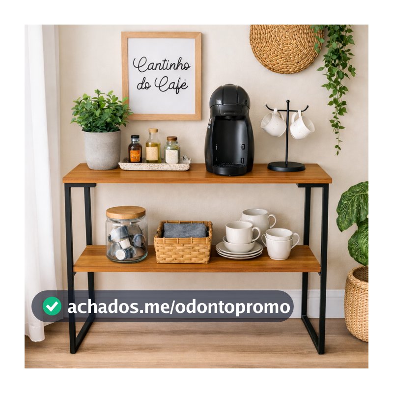 Aparador Buffet Industrial 2 Prateleiras para Cantinho do Café Balcão Multiuso MDF e Aço