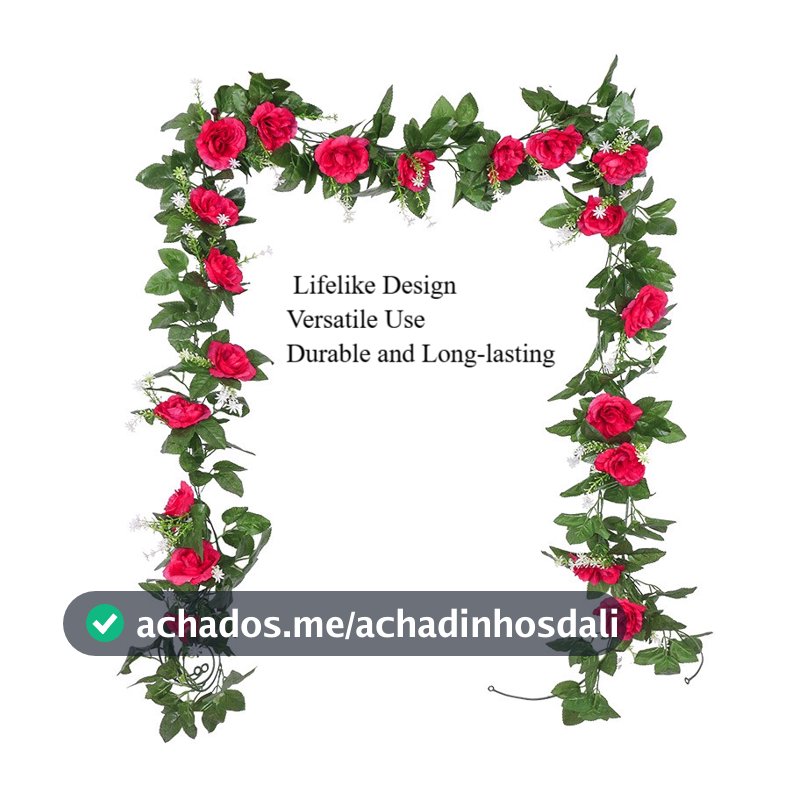 Coroa De Flores Artificiais De Rosa Falsa , Guirlanda De Seda De 2.2 M Para Decoração De Casa E Jardim