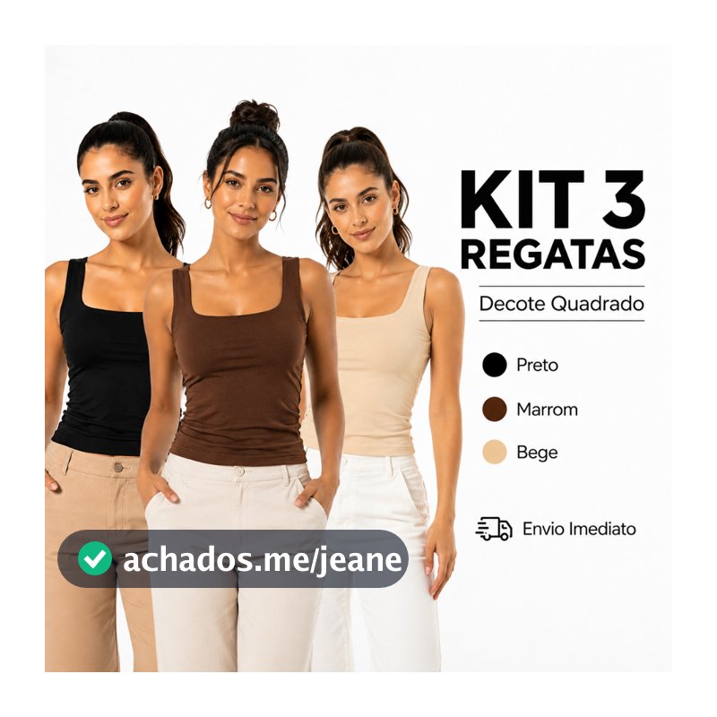 Kit 3 Regata Blusa Regata Decote Quadrado Reta Suplex Premium Liso Verão Moda Modela Corpo