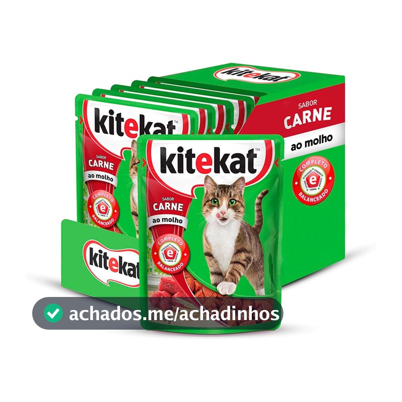 Kit 12 un. Ração Úmida Kitekat Sachê Gatos Adultos Carne ao Molho 70g