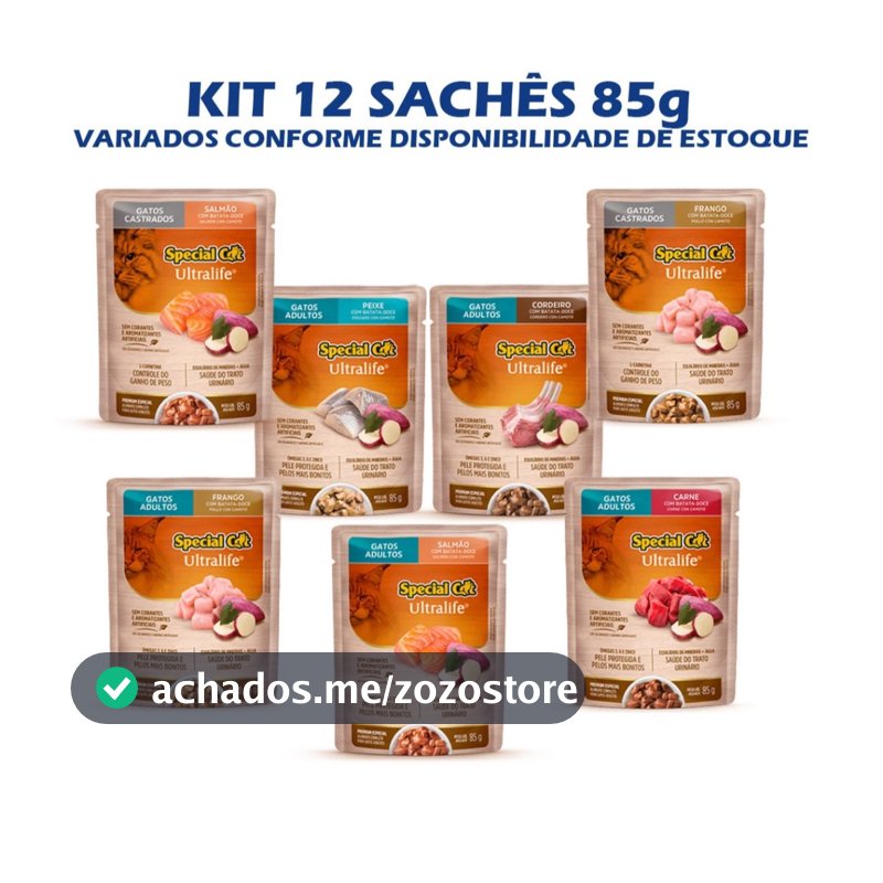 Sache Special Cat Ultralife Ração úmida Gatos Adultos e Castrados Sabores Sortidos 12un de 85g