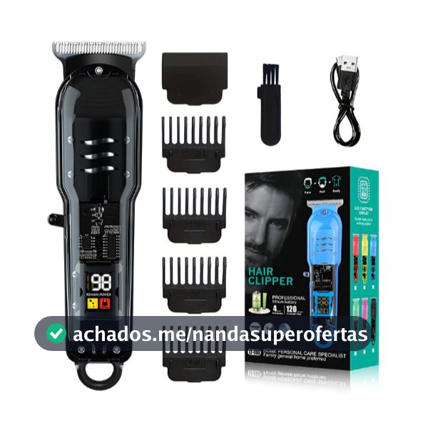 Máquina De Cortar Cabelo Profissional Smart Lcd Barbeador Elétrico Transparente Sem Fio Para Homens
