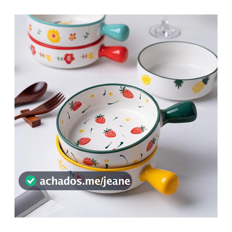 Tigela de cerâmica com alça grande, tigela para assar frutas, salada, café da manhã, macarrão instantâneo, criativo, nór