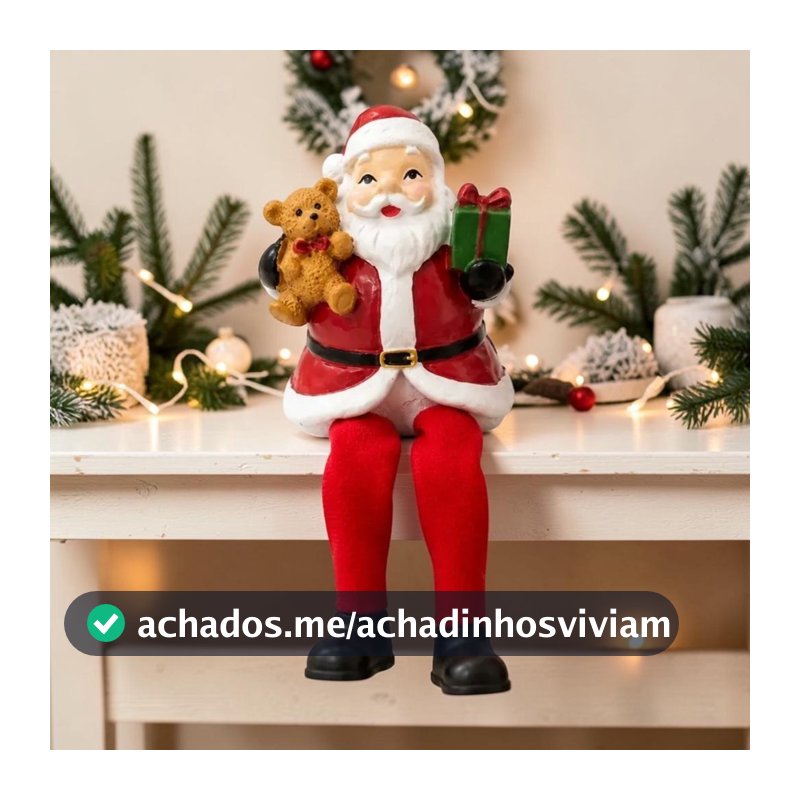 Papai Noel Sentado Resina Decoração Enfeite Natalino 15cm