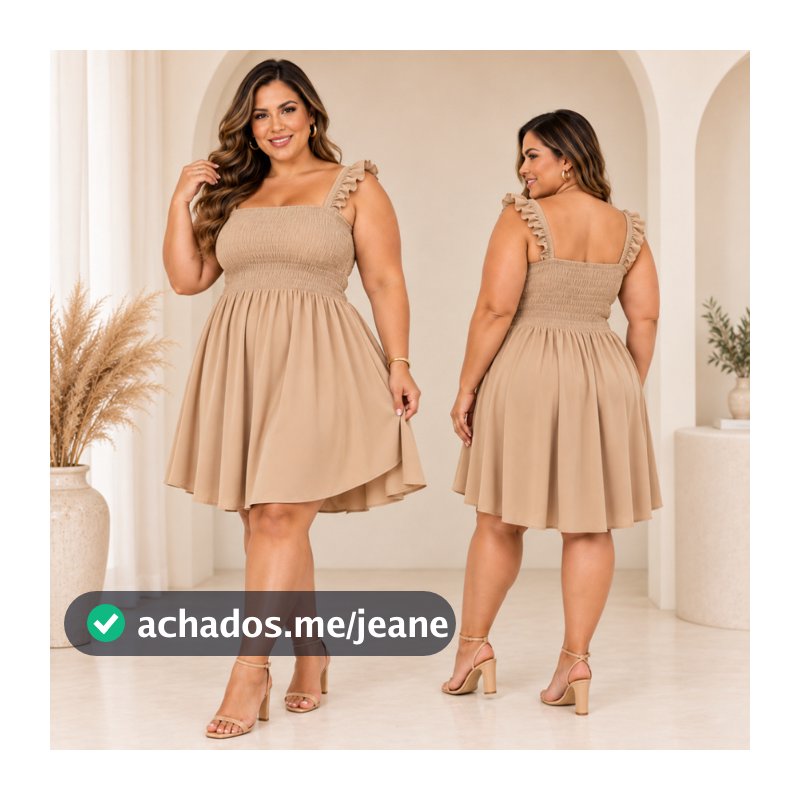 Vestido Curto Bia bege Plus Size Elegante confotavel sexy Alça Babado Lastex Perfeito Moda Casual tendência veste até 54