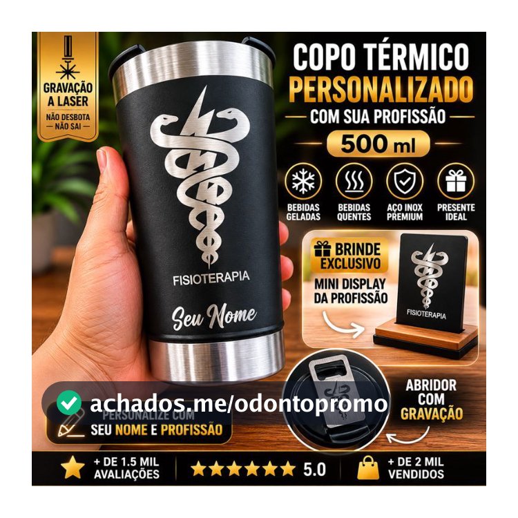 Copo Térmico Gravado A Laser Nome Profissão Medicina Odontologia Veterinária Fisioterapia 500 ml