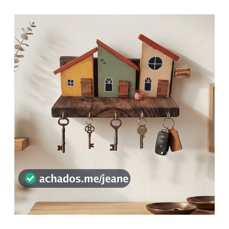 Porta Chaves Madeira Parede Organizador Decorativo Rustico Artesanal Pintado a Mão Para Organizar E Decorar Ambientes