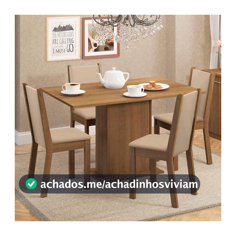 Conjunto Sala de Jantar Mesa Tampo de Madeira 4 Cadeiras Talita Madesa