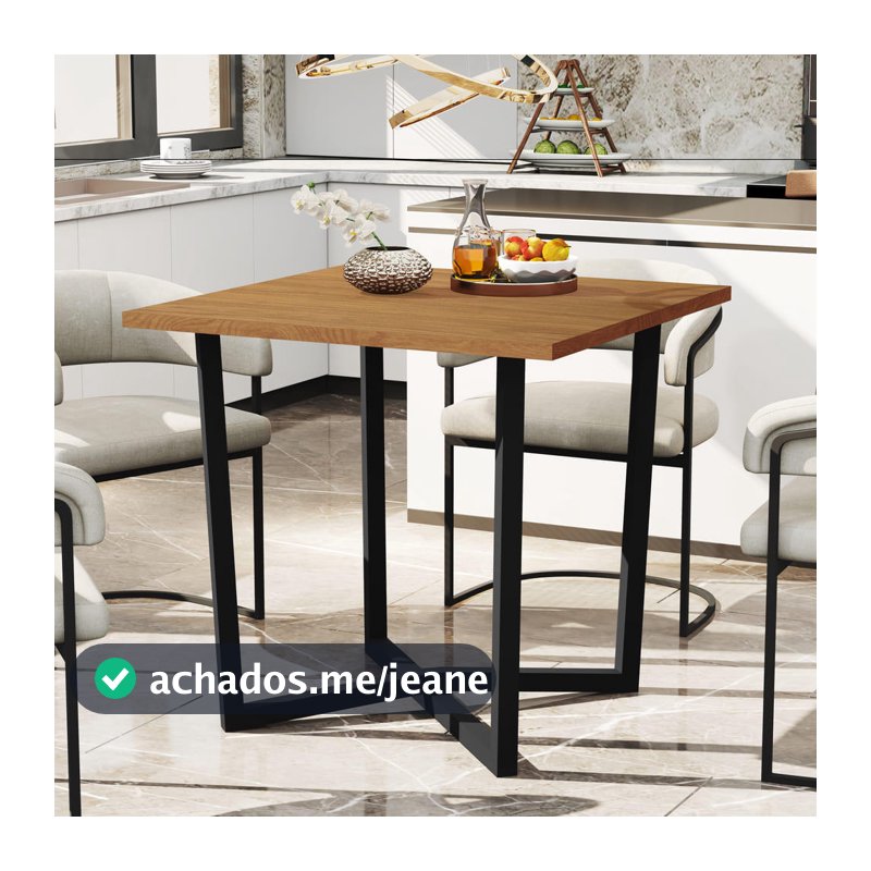 Mesa De Jantar 80x80 4 Lugares Valence Industrial Pés Em Aço Apartamento Compacta Várias Cores