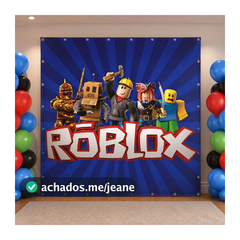 Painel de Festa em Lona 2x2m Personalizado  Tema Ro Blox Jogo Lona Fosca Anti-Reflexo Aniversário