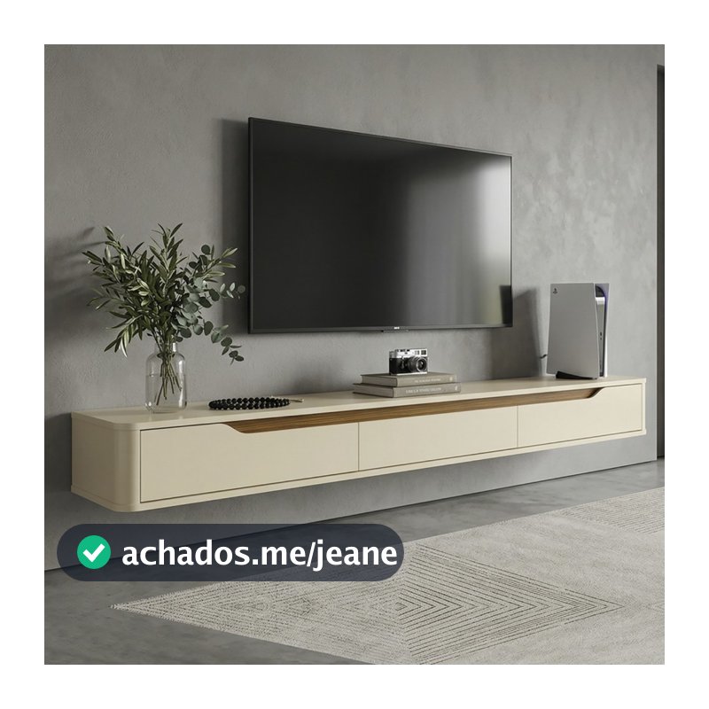 Rack Suspenso Slim Curvo 220cm para TV Até 70” Moderno Luxo com Portas Basculantes - Olivar Móveis