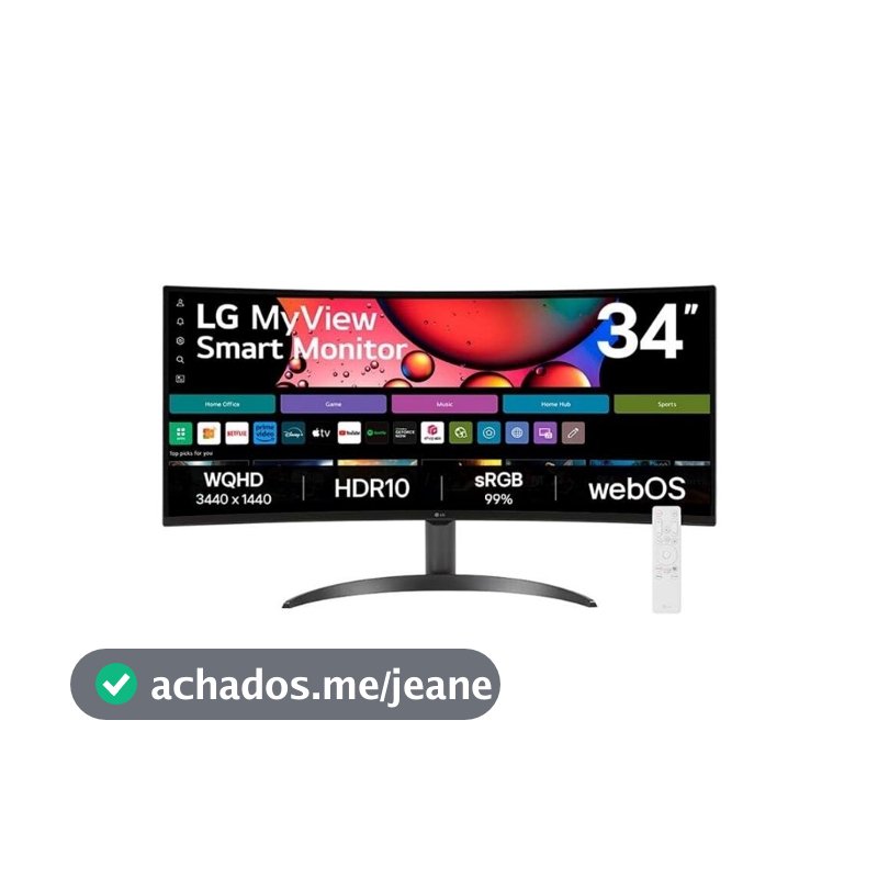 Monitor LG MyView Smart 34SR60QC-B 34 Polegadas Curvo UltraWide WQHD webOS Wi-Fi Original Nota Fiscal