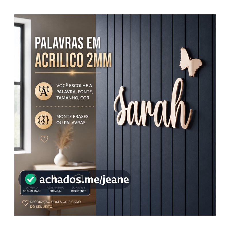 Palavras / Frases / Nome Decorativo em Acrílico 3mm Com 8cm Altura Palavras Personalizadas