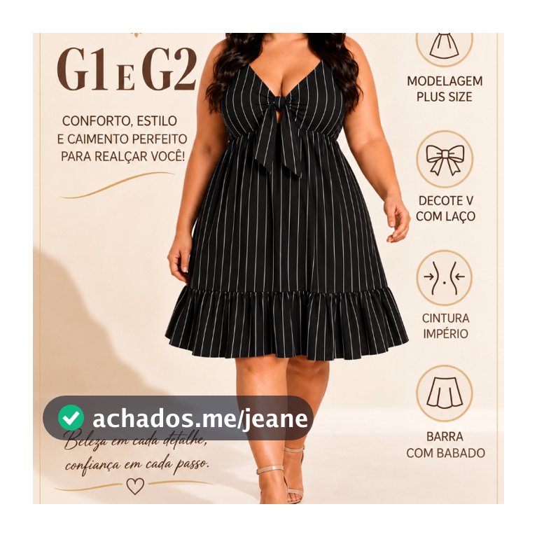 Vestido Plus Size de Alça Larga Decote Amarração
