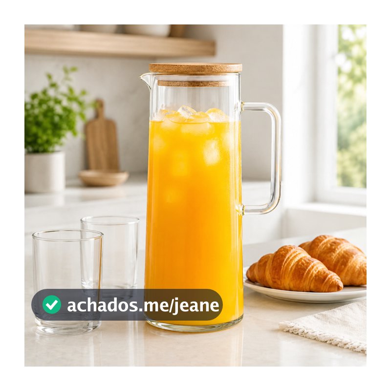 Jarra De Vidro Borossilicato Com Tampa De Bambu 1,5L Suco Água