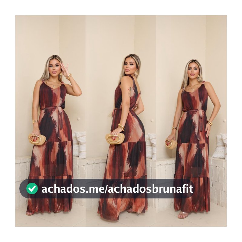 Vestido longo REGATA com alças grosas de tule verão estampado novidade