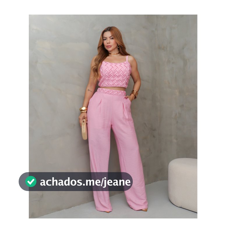 Conjunto Feminino Cropped Alça Trançado Calça Pantalona Cintura Alta Elegante Verão 3RD SD1735