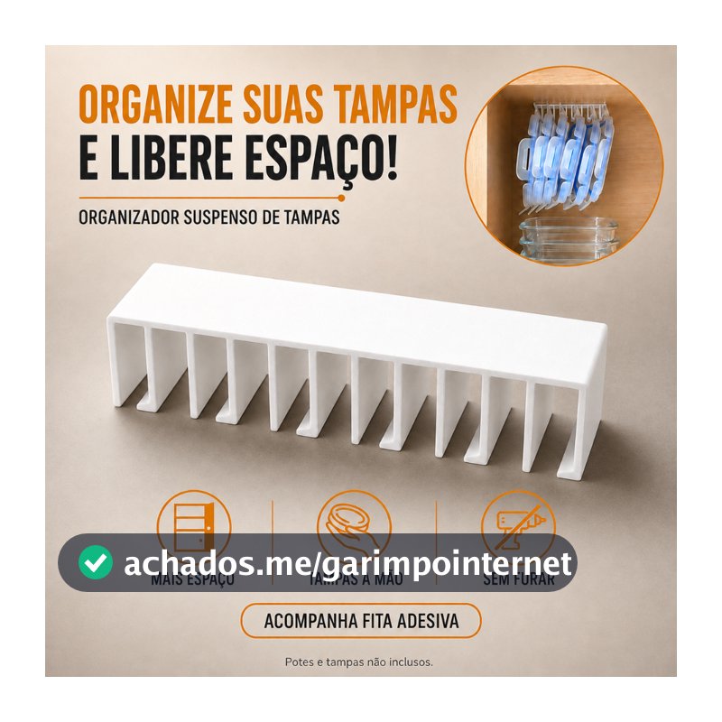 Organizador Suspenso de Tampas de Tupperware e Potes Herméticos – Suporte Adesivo Modular com 6 Espaços