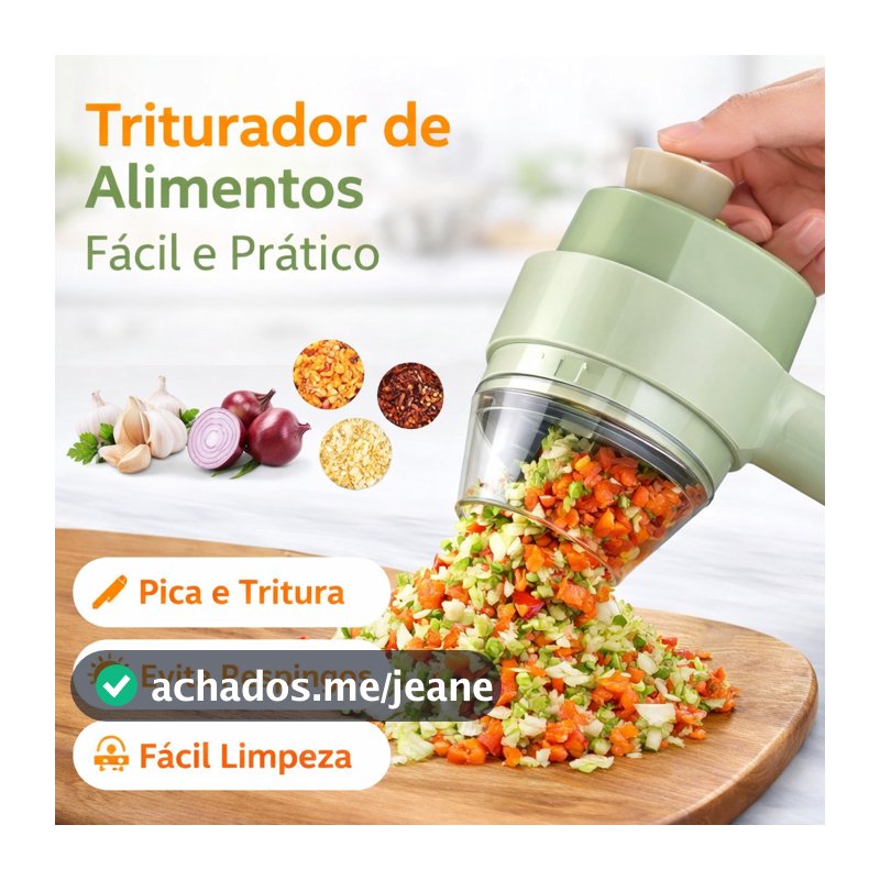 Cortador Elétrico de Legumes 4 em 1 Sem Fio Triturador de Alho Recarregável USB