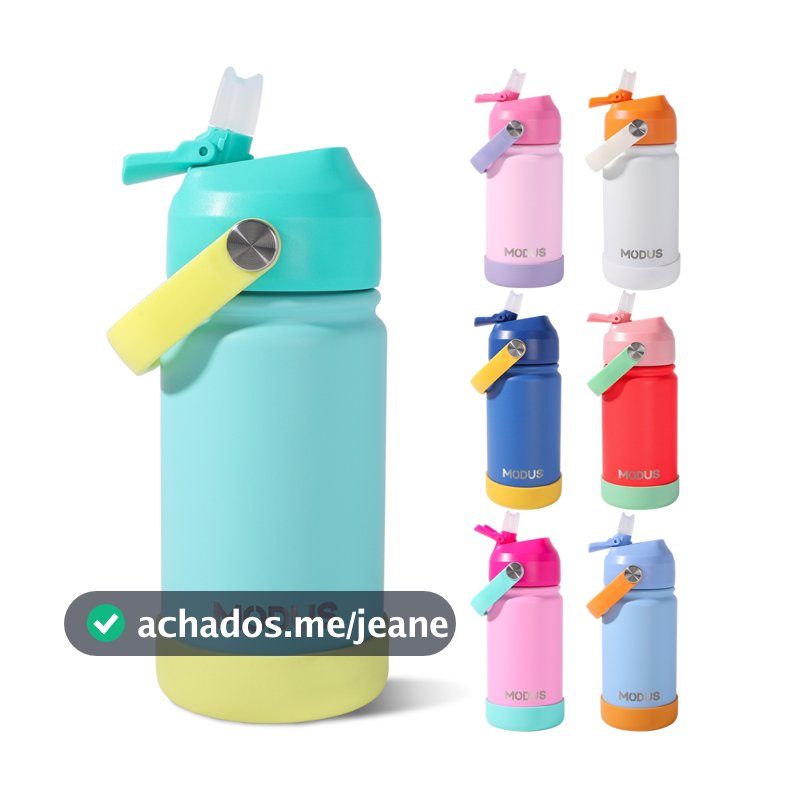 Garrafa Modus Térmica 420ml Infantil Aço Inoxidável Com Canudo Autocolantes Bico Silicone