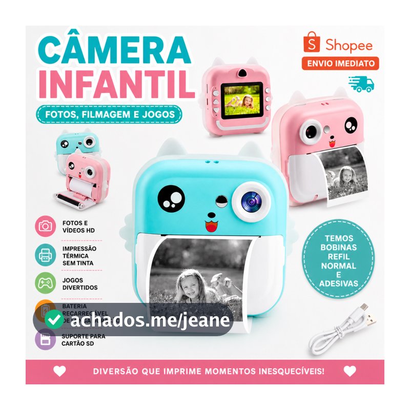 Câmera De Impressão Instantânea Para Crianças Vídeo Fotografia Digital Fotográfica Infantil Mini Impressora Térmica