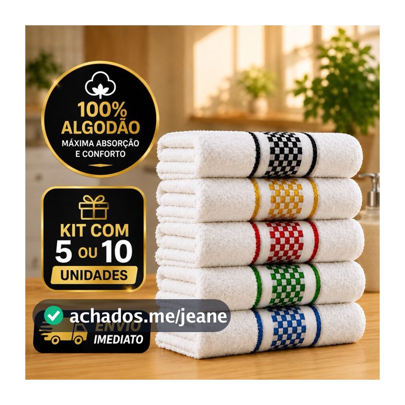Kit 10 Panos de Prato Copa Premium Jacquard Atoalhado Toalha De Cozinha 45x70cm 100% Algodão