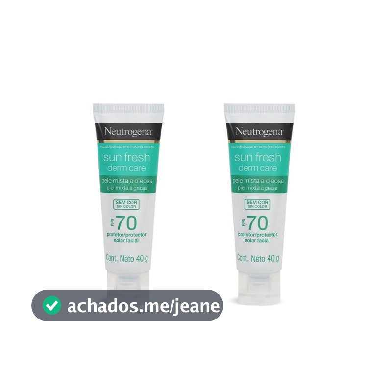 Kit com 2 Protetor Solar Neutrogena Sun Fresh Derm Care sem Cor FPS 70 40g cada