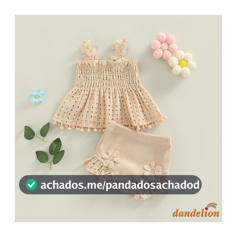 Dandelion-0-18 Meses Conjunto De Roupa De Bebê Menina De Cor Lisa Plissado Com Babado E Shorts