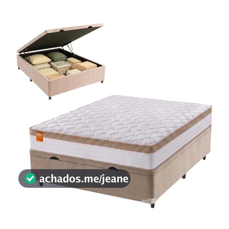 Cama Box Baú Casal Colchão Molas Ensacadas Real 138x188x68cm Branco / Bege - Suporta até 130Kg Por P