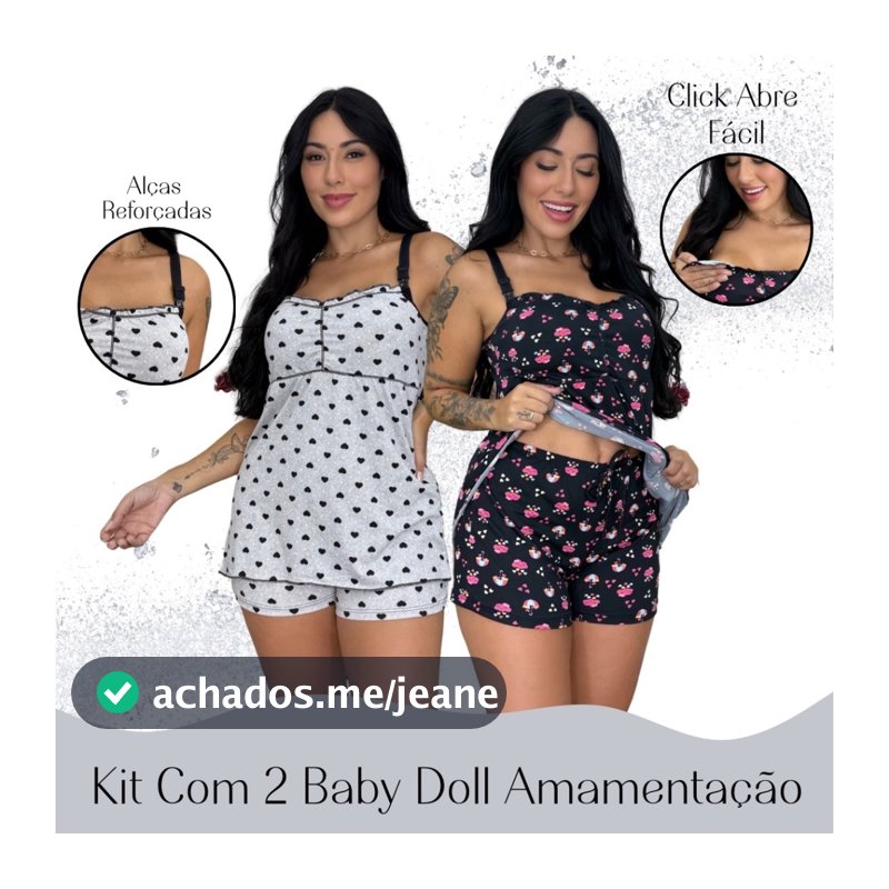 kit 2 Baby Doll Amamentação Gestante Confortável Click Abertura Seguro lactante