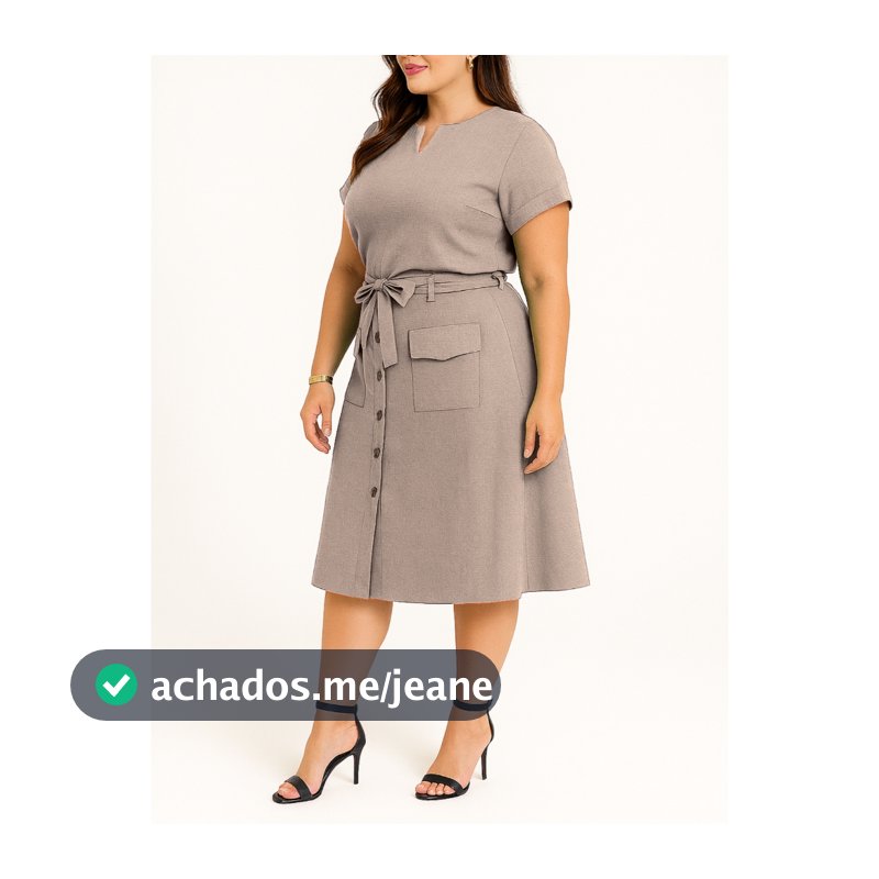 Conjunto de Linho Plus Blusa Básica e Saia Midi Social Moda Evangélica Bolso Cargo Com Botões E Laço
