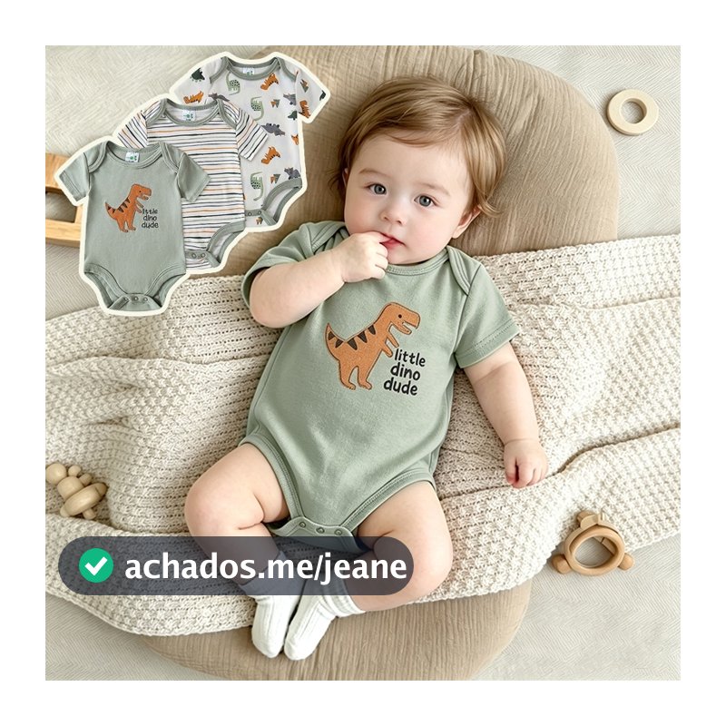 Bodysuits Kit 3 Peças Body Manga Curta Bebê algodão Jumpsuits Série do dinossauro verde Uso Diário