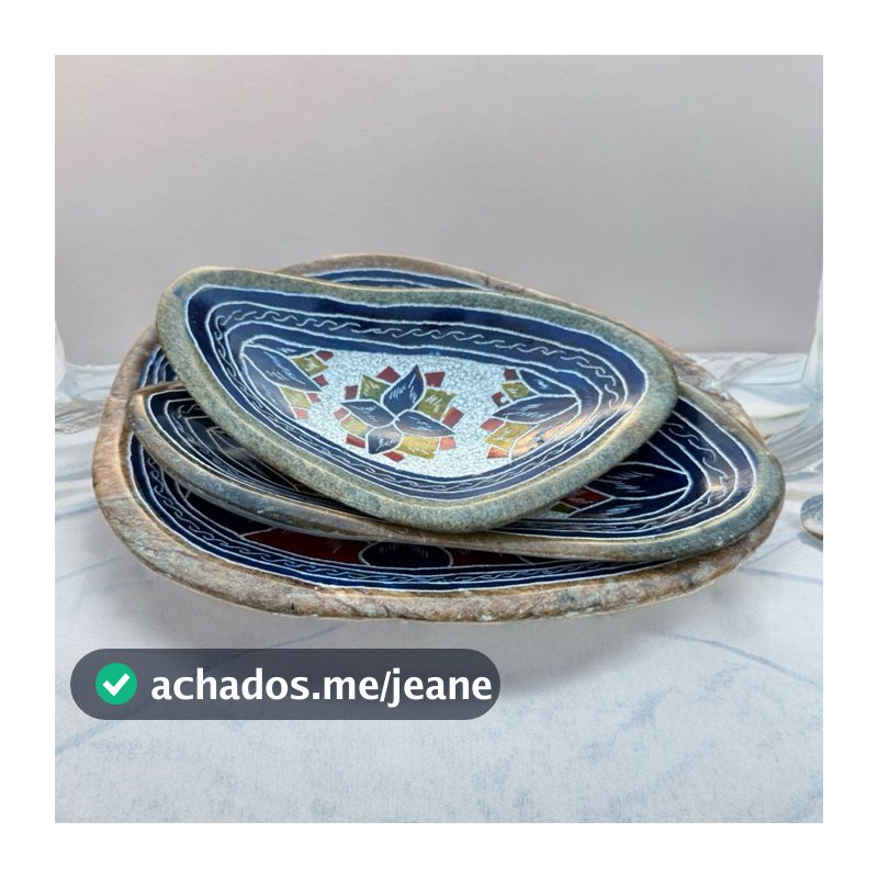 Kit 3 Bandeja Porta Pedras preciosas em Pedra Sabão Para decorar com seus cristais Chakras