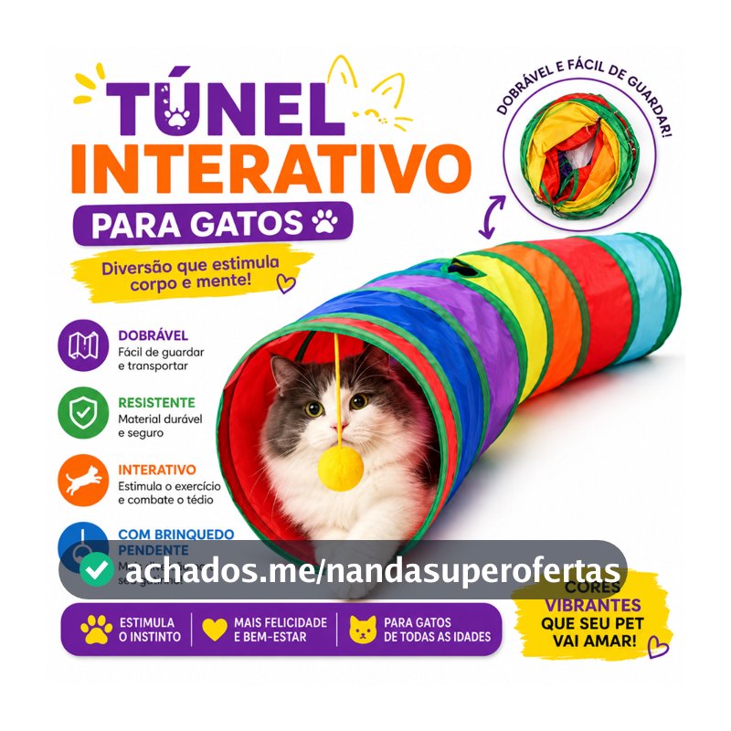Túnel Colorido Gato Interativo Cachorro Labirinto Dobrável Pet Playground Toca Brinquedos Gatos