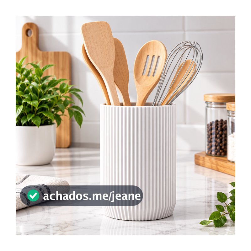 Porta-Utensílios de Cozinha, Porta-Talheres, Organizador de Bancada, Moderno, Durável, Design Canelado, Redondo